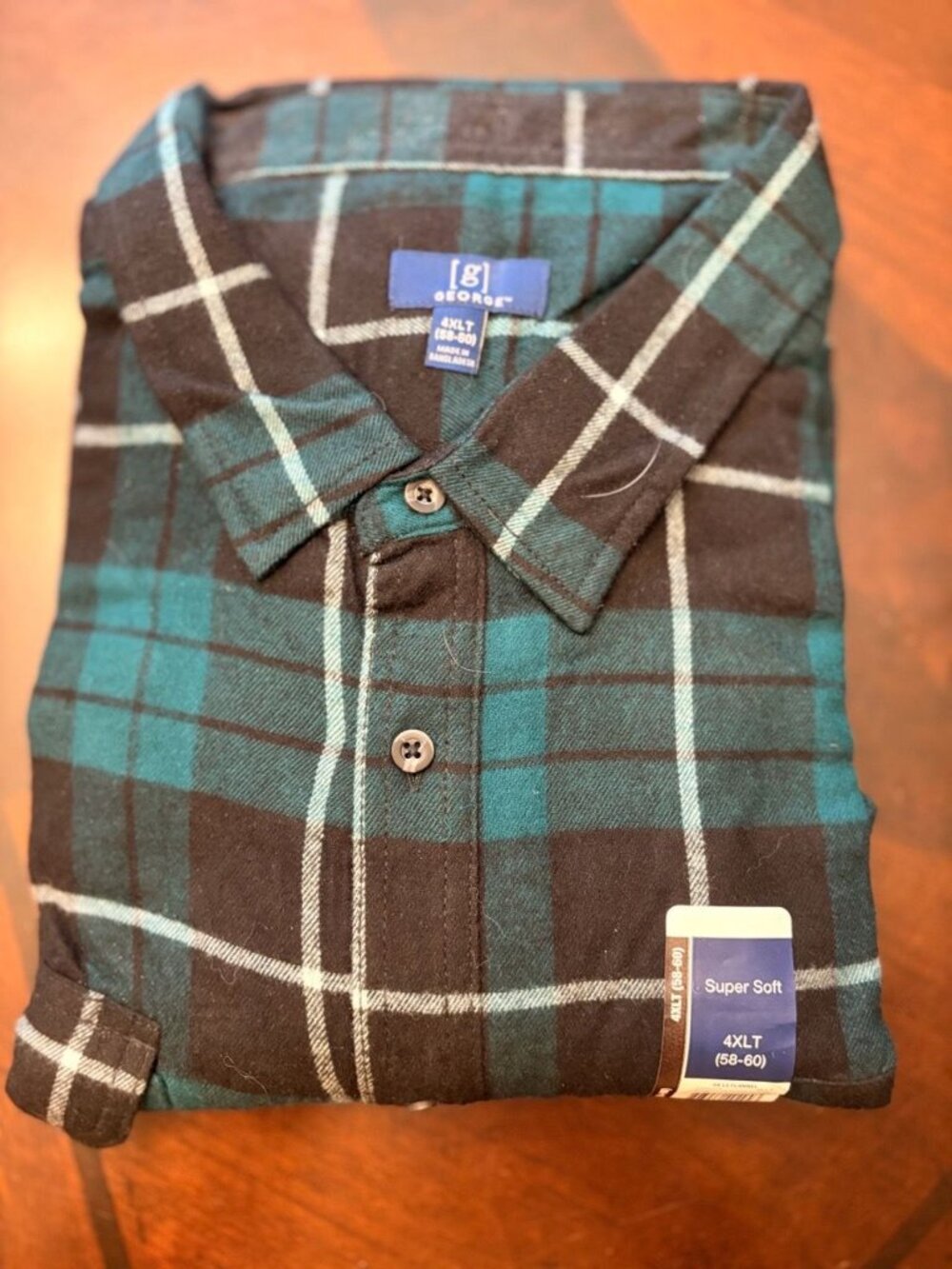 NWT George Super Soft Plaid Long Sleeve Flannel Shirt Teal Black Mens 4XLT Tall